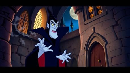 A captivating digital illustration depicts a classic Disney villain with striking features casting a spell within the walls o