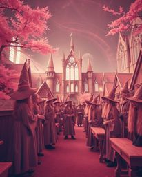 Experience a magical school brimming with young wizards, captured in stunning surreal infrared tones. This artwork showcases