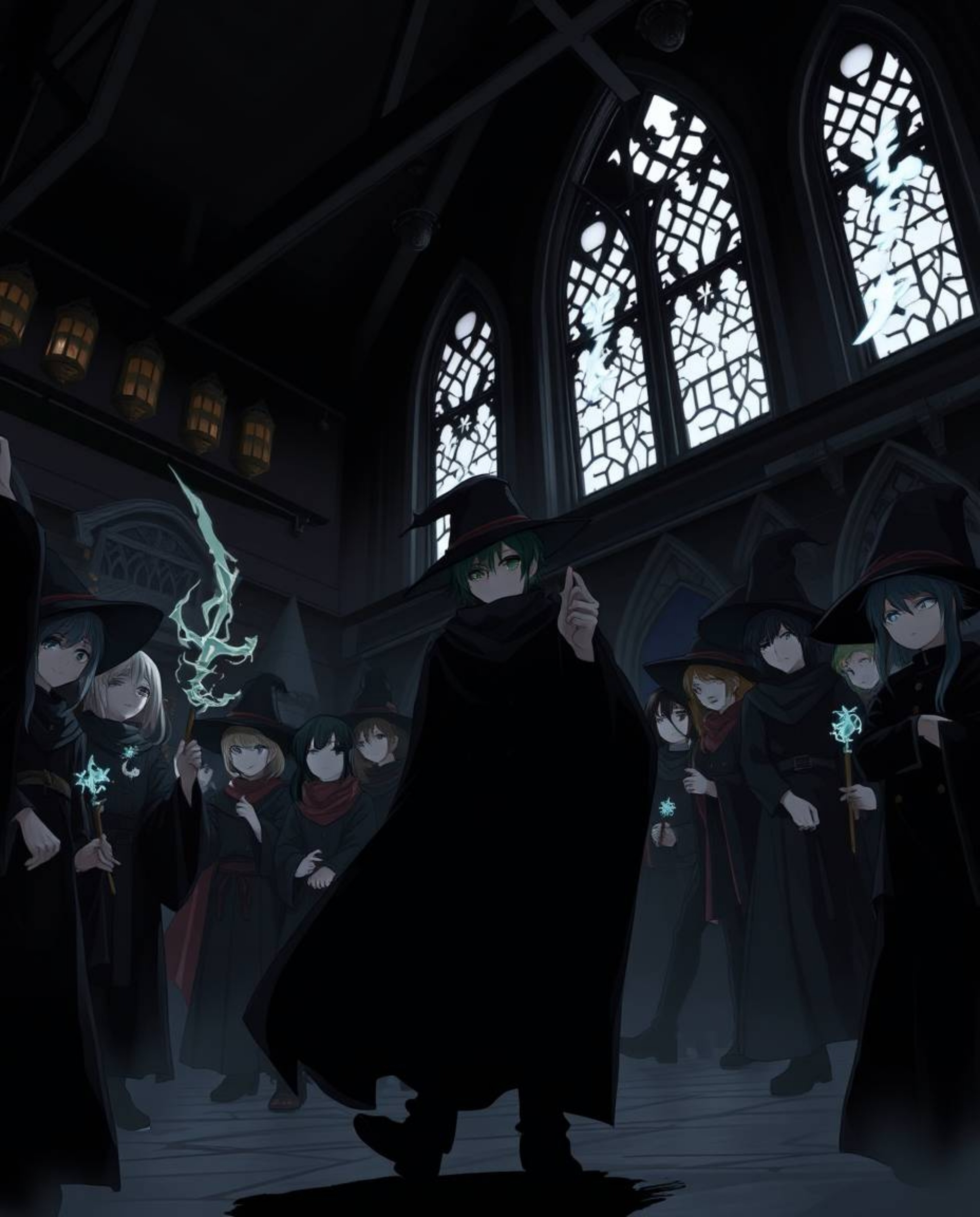 Immerse yourself in a captivating isekai anime style illustration depicting a magical school teeming with young wizards. This