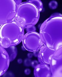 A mesmerizing close-up 3D render showcasing translucent, fluid organic blobs gracefully floating in space. The artwork is cha