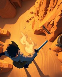 A captivating high-angle shot showcases a brave hero embarking on a thrilling Disney-style desert adventure.  The scene is fi