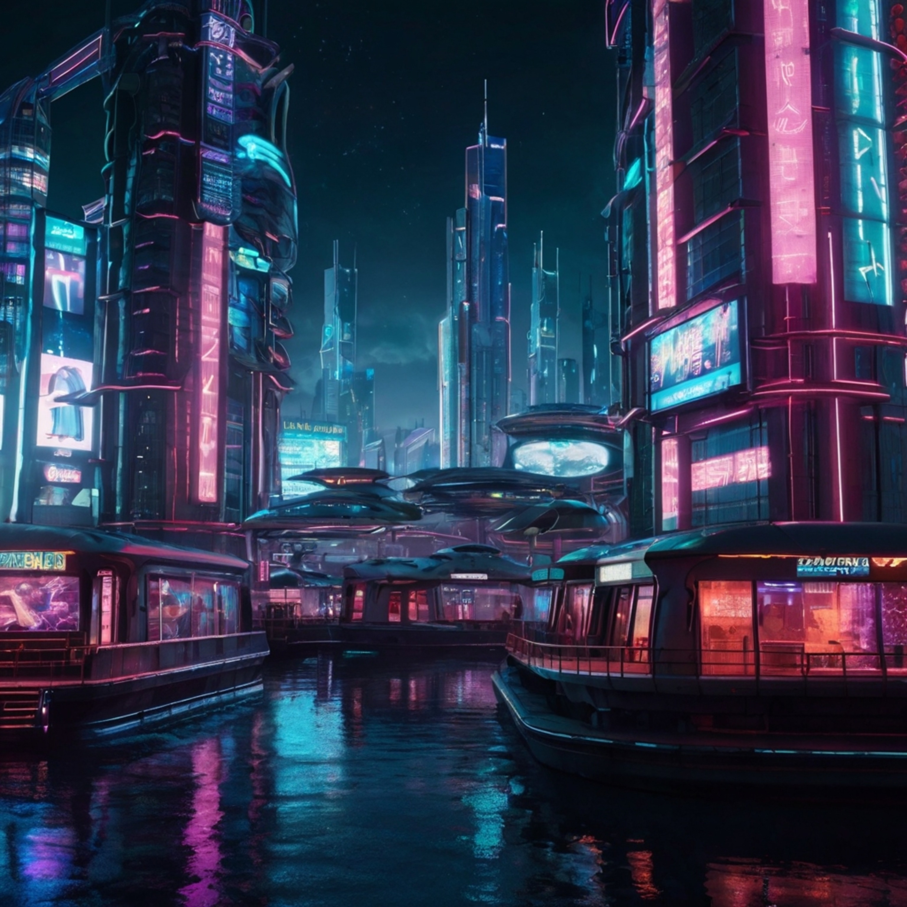 Explore a breathtaking futuristic city brought to life with innovative floating platforms and bustling transportation hubs.  
