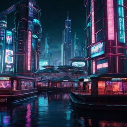 Explore a breathtaking futuristic city brought to life with innovative floating platforms and bustling transportation hubs.  