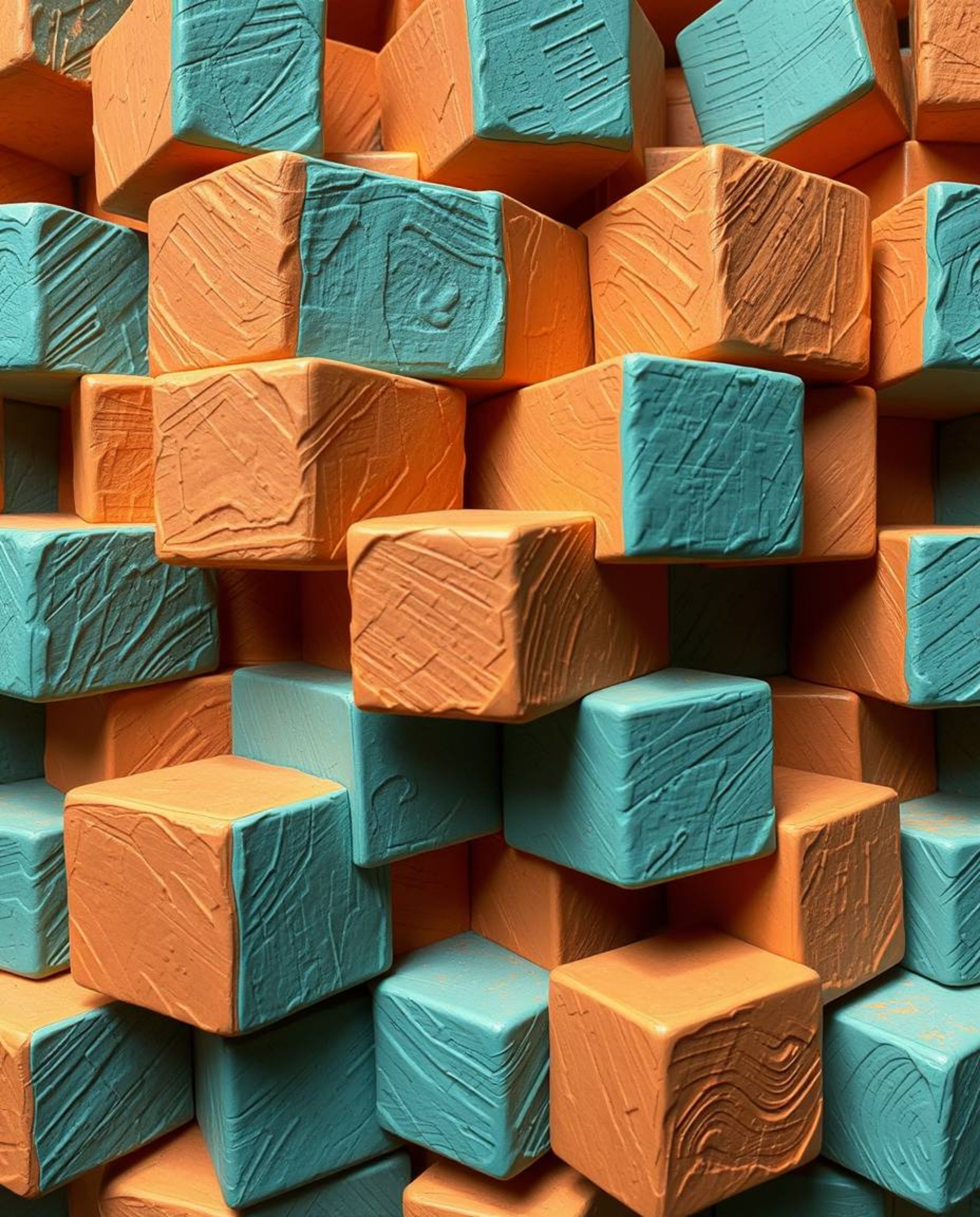 A captivating sculptural artwork featuring a repetitive cube pattern in the style of M.C. Escher's impossible geometries.  Th