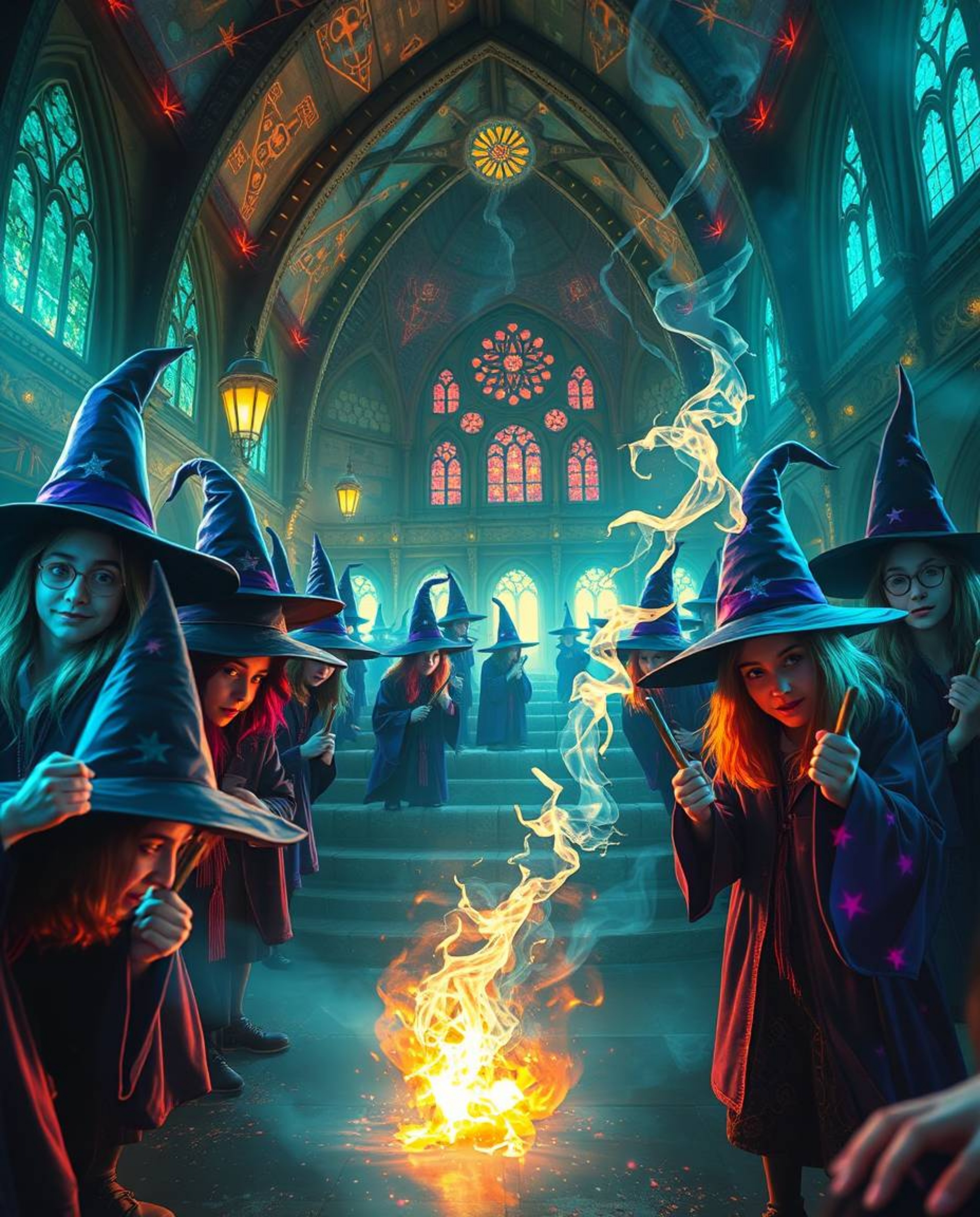 Immerse yourself in a dreamlike surreal world with this magical school filled with young wizards.  Creative light art illumin