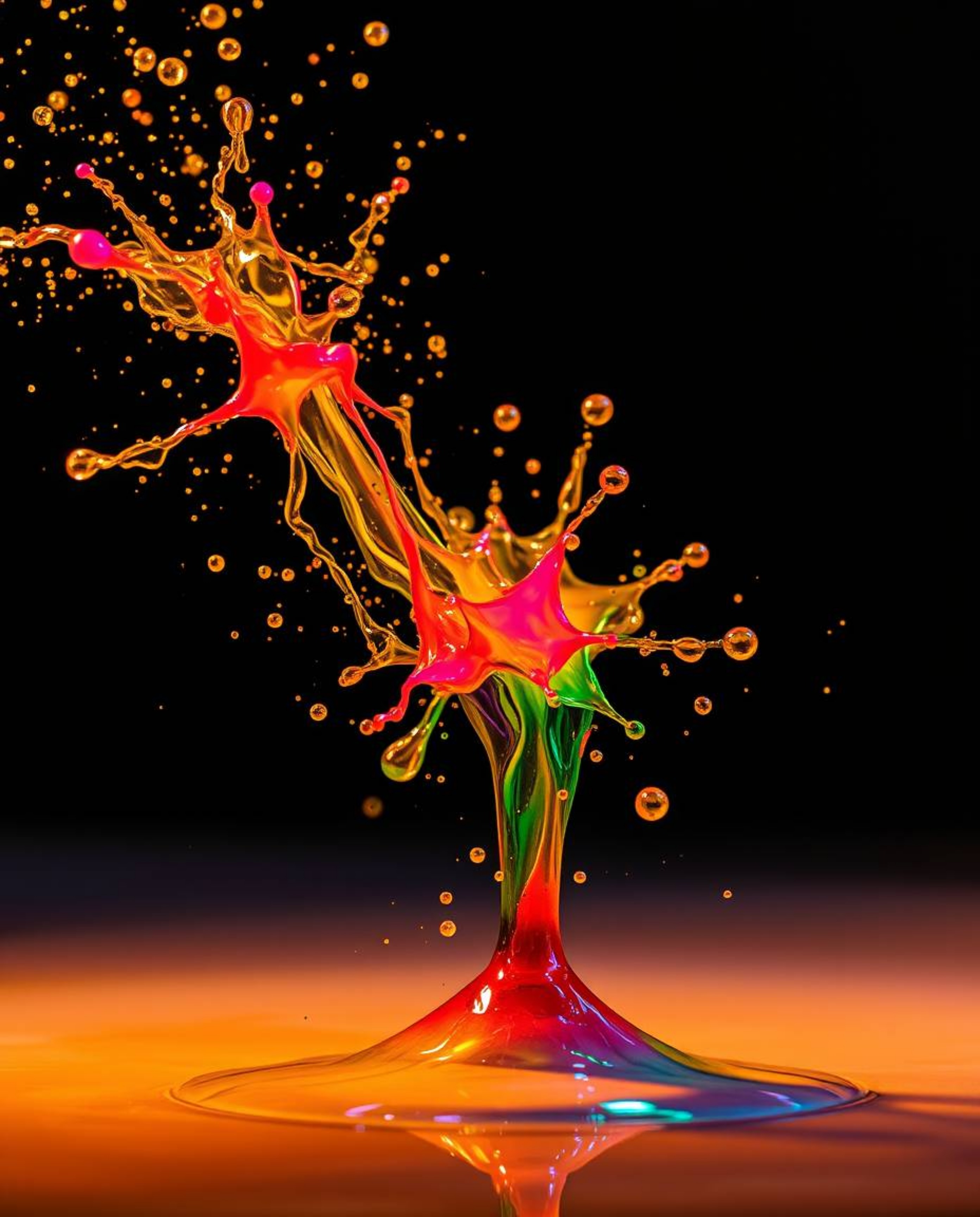 Experience the mesmerizing beauty of a high-speed photograph capturing a colorful paint splash suspended in mid-air. The imag
