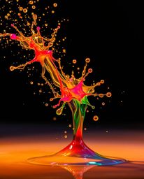 Experience the mesmerizing beauty of a high-speed photograph capturing a colorful paint splash suspended in mid-air. The imag