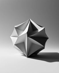 This monochrome photograph showcases a striking 3D geometric pattern that evokes the look of folded paper.  The image masterf