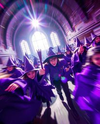 Immerse yourself in a vibrant world of magic! This captivating artwork depicts a magical school brimming with young wizards i