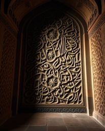 Explore the mesmerizing beauty of Islamic geometric patterns carved in stone, captured with intricate detail and illuminated 