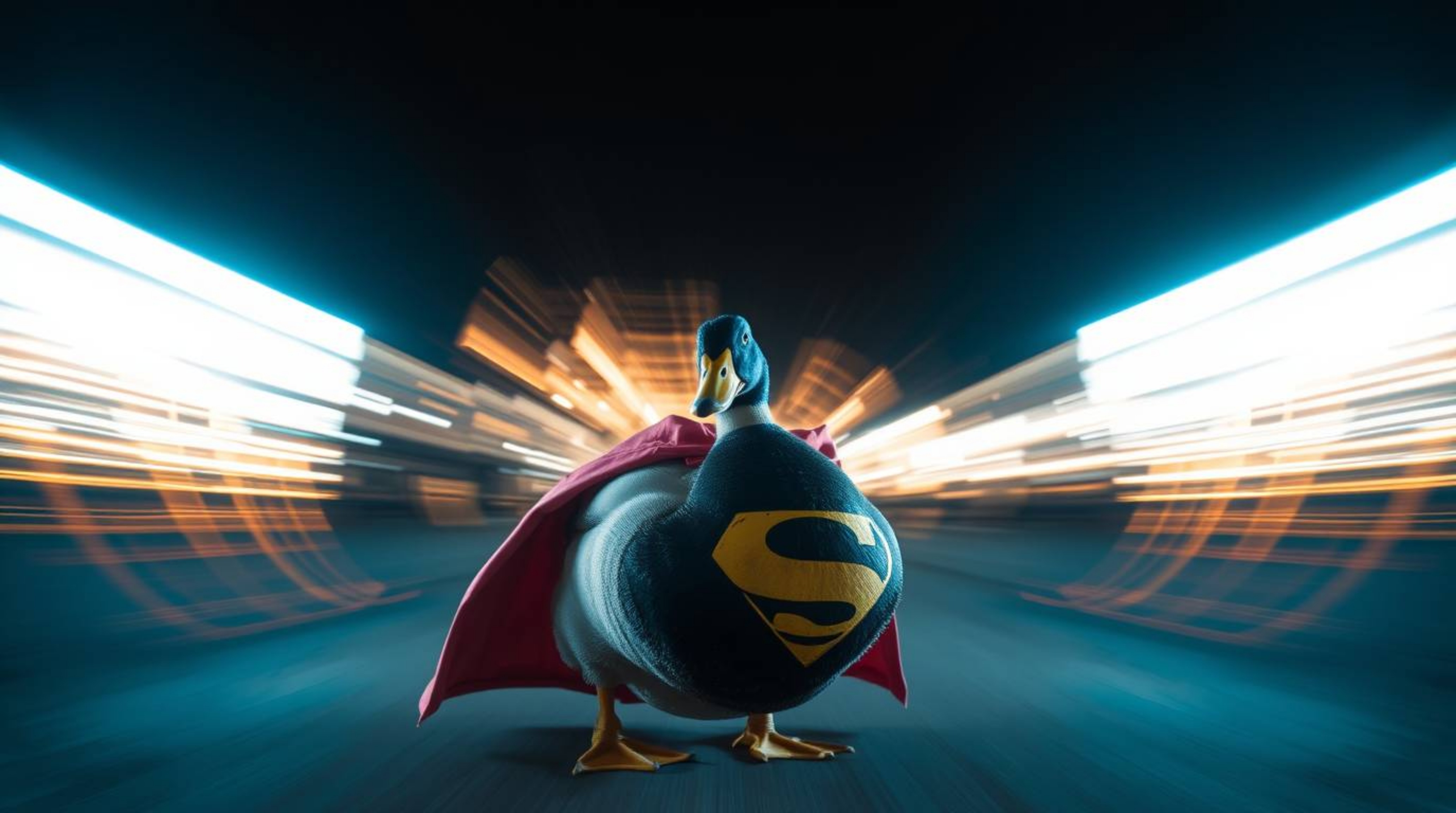 Explore the captivating world where long exposure photography meets zany imagination. Witness a duck in a hilarious superhero