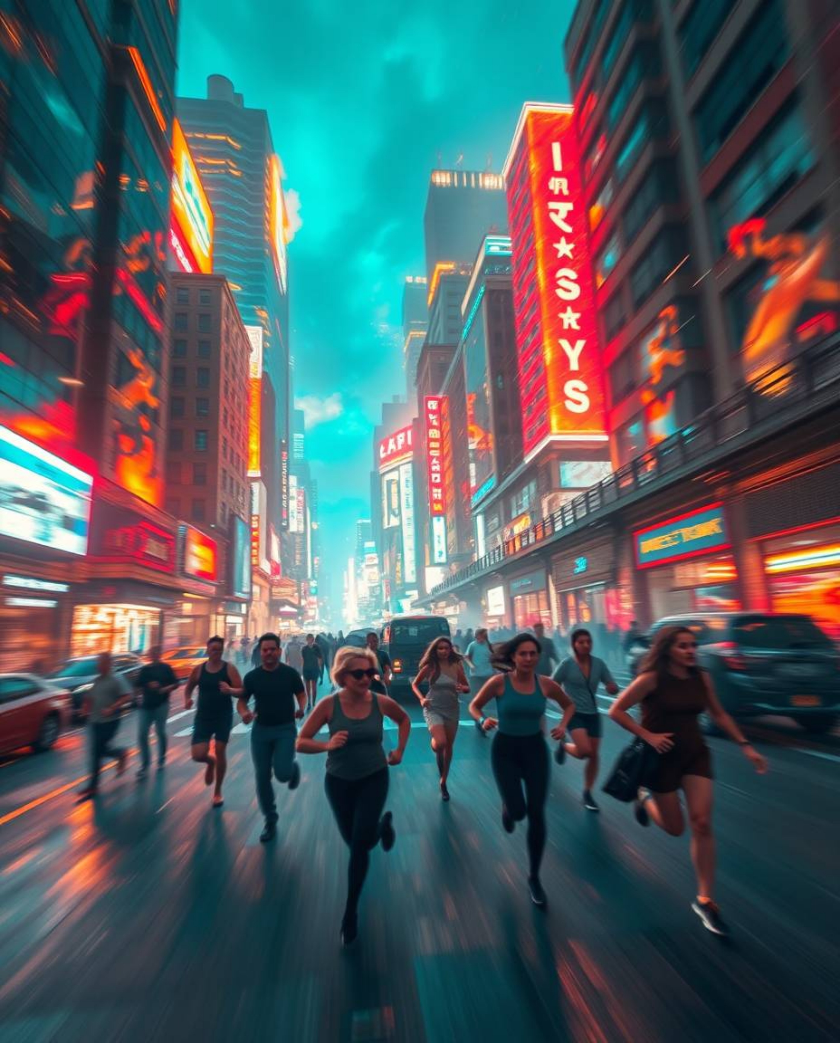 A vibrant and luxurious scene unfolds in a city engulfed in flames, depicted with rich, deep teal bioluminescent colors and d
