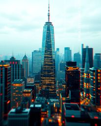 A high-resolution stock photo depicting a glitchy digital landscape featuring distorted skyscrapers and a prominent static no