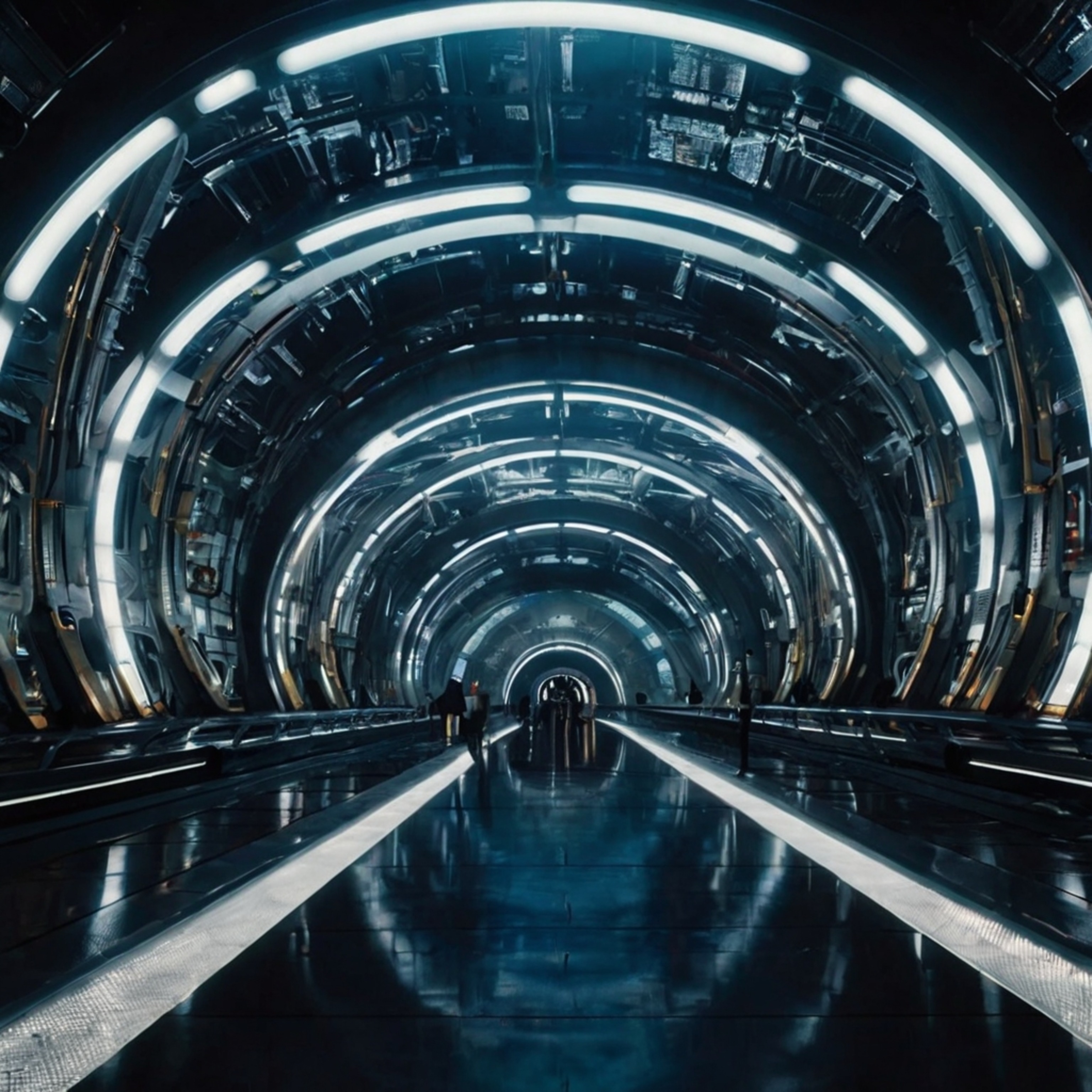 Explore a breathtaking futuristic underground city, a marvel of engineering where circular domes and illuminated tunnels crea