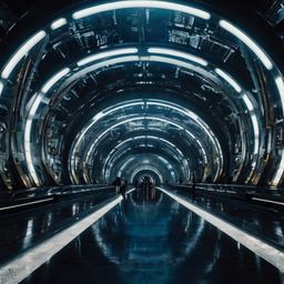 Explore a breathtaking futuristic underground city, a marvel of engineering where circular domes and illuminated tunnels crea