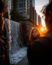 A tight close-up candid street photography shot that focuses on spontaneous moments within an urban scene, surprisingly featu