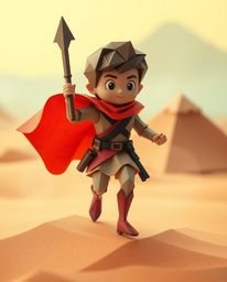 Embark on a captivating desert adventure with a brave hero, rendered in intricate origami style reminiscent of classic Disney