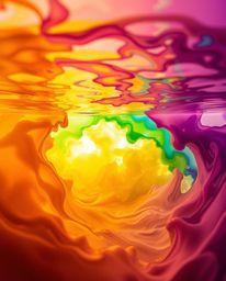 A precise architectural color photograph showcasing vibrant ink splashes in water.  The image evokes an ethereal, spiritual v