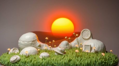 Experience the captivating beauty of a sunset over a serene meadow, where fireflies begin to twinkle. This artwork showcases 