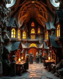 Discover a whimsical papier-mâché wizarding school, brimming with young magicians.  This stunning artwork features intricatel