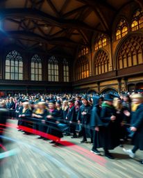 Capture the wonder of a magical school teeming with young wizards in this stunning long exposure photograph. The image is dis