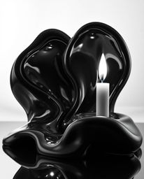 Explore a timeless black and white image featuring sculptural 3D fluid mercury shapes, reflecting the captivating studio ligh