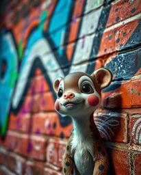 A captivating image showcases vibrant graffiti-style splashes in cool blues, greens, and purples on a textured brick wall. Hi