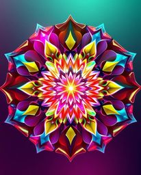 Explore a mesmerizing geometric floral mandala infused with vibrant colors and a symmetric design. This artwork seamlessly bl