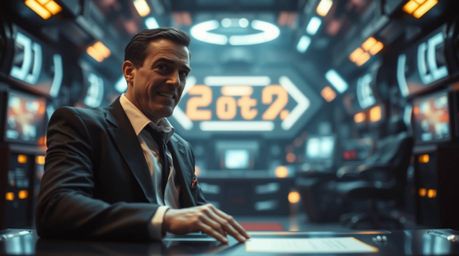 A blurred bokeh effect softens the background, sharply focusing on a villain experiencing a comedic breakdown within a high-t