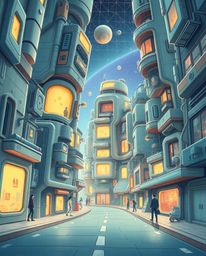 Explore a captivating futuristic cityscape with this surreal sci-fi illustration. Buildings fold and twist in unexpected ways