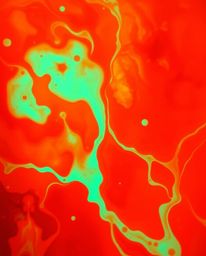 Explore the mesmerizing world of warm terracotta and cool teal bioluminescent ink swirling in water. This macro photography s