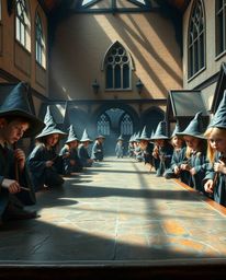 Step into a world of enchantment with this antique-style depiction of a magical school teeming with young wizards. The bronze