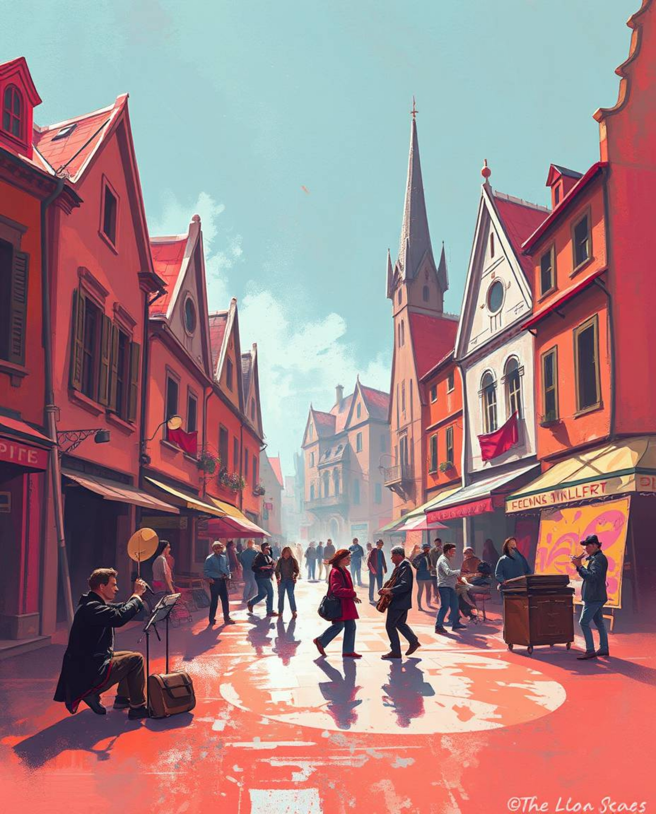 A dynamic digital sketch in surreal infrared tones, brought to life with loose painterly strokes, captures a vibrant musical 