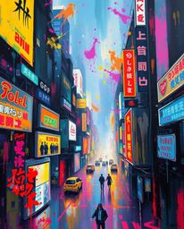 Explore a stunning fusion of classic oil painting techniques and a vibrant cyberpunk aesthetic. This artwork features a futur