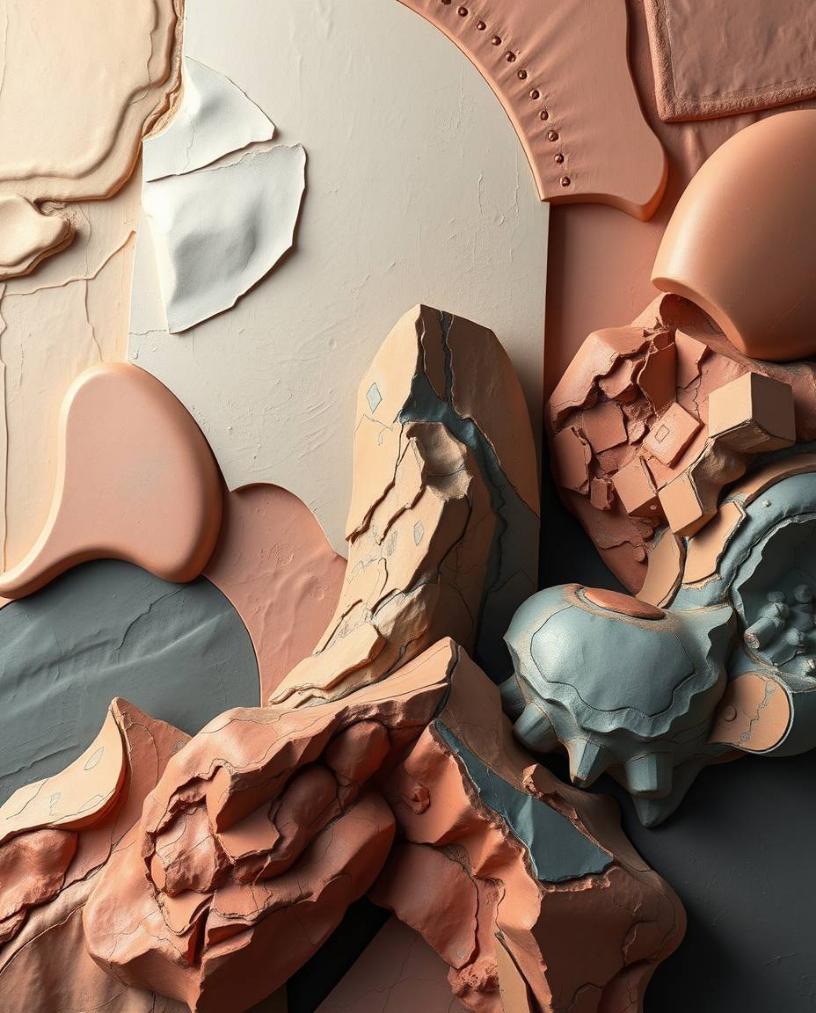Explore the intersection of classic oil painting techniques and futuristic aesthetics with 3D shapes adorned with smooth grad