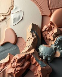 Explore the intersection of classic oil painting techniques and futuristic aesthetics with 3D shapes adorned with smooth grad