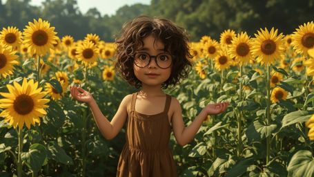 A highly detailed, high-resolution stock photo, reminiscent of Pixar's whimsical style, featuring a bespectacled, curly-haire