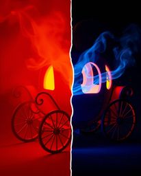 Witness a mesmerizing transformation of a pumpkin into a carriage, bathed in vibrant bioluminescent colors.  This digital art
