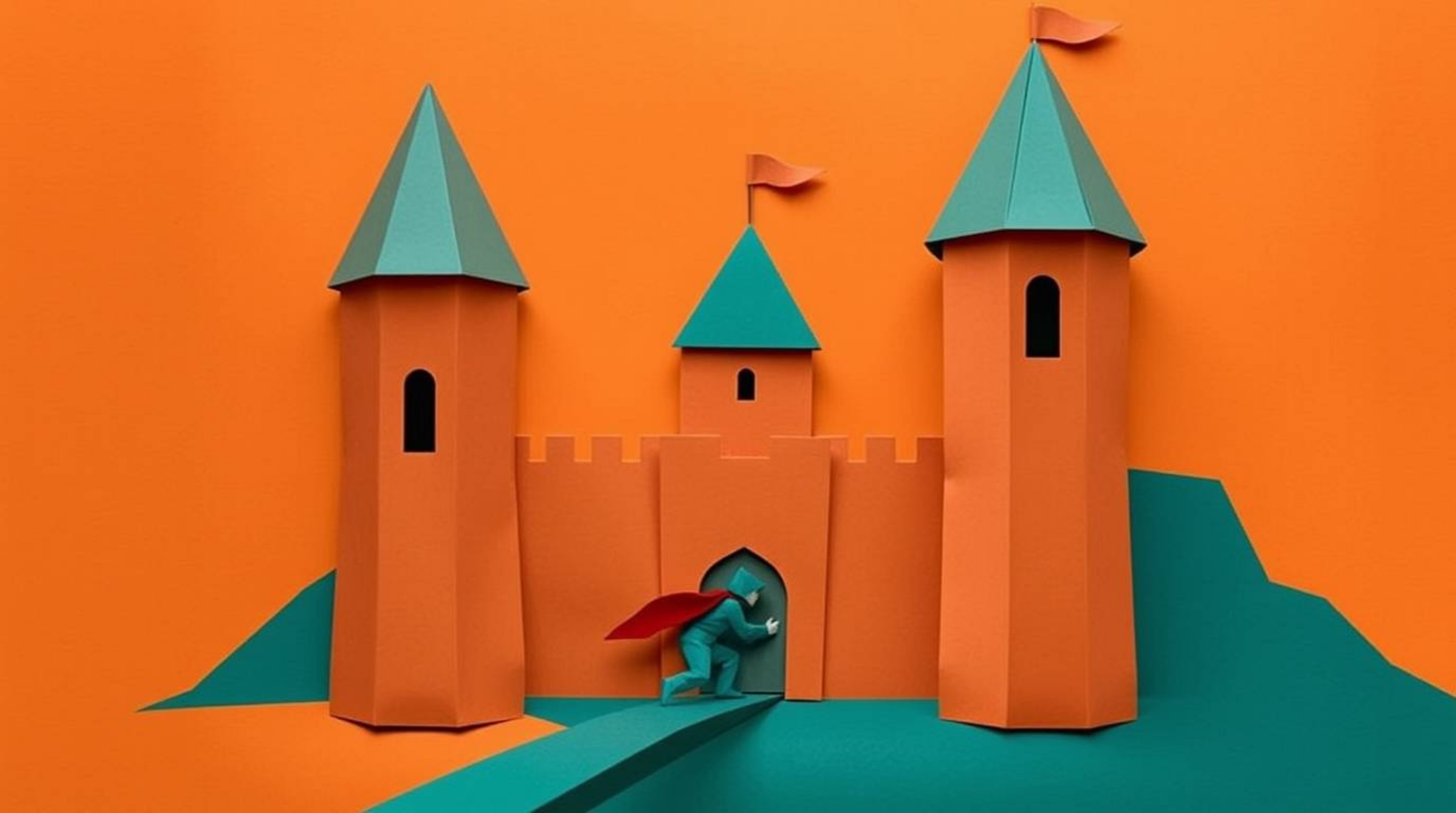 A captivating scene depicting a thief masterfully sneaking into a heavily guarded castle, rendered in a unique origami style.