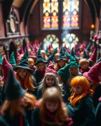 Experience the magic up close! This extreme macro photograph captures a whimsical school brimming with young wizards, showcas