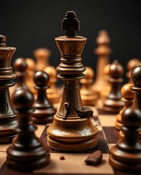 A captivating close-up shot of a chessboard features chess pieces dramatically suspended mid-air, caught in a moment of froze