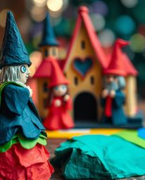 Discover a captivating world of vibrant papier-mâché art depicting a magical school filled with young wizards.  The images fe