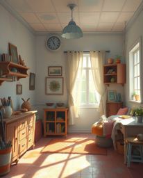 Experience the vibrant chaos of a digital painting depicting an adorable and cute room exploding with paint. This artwork fea