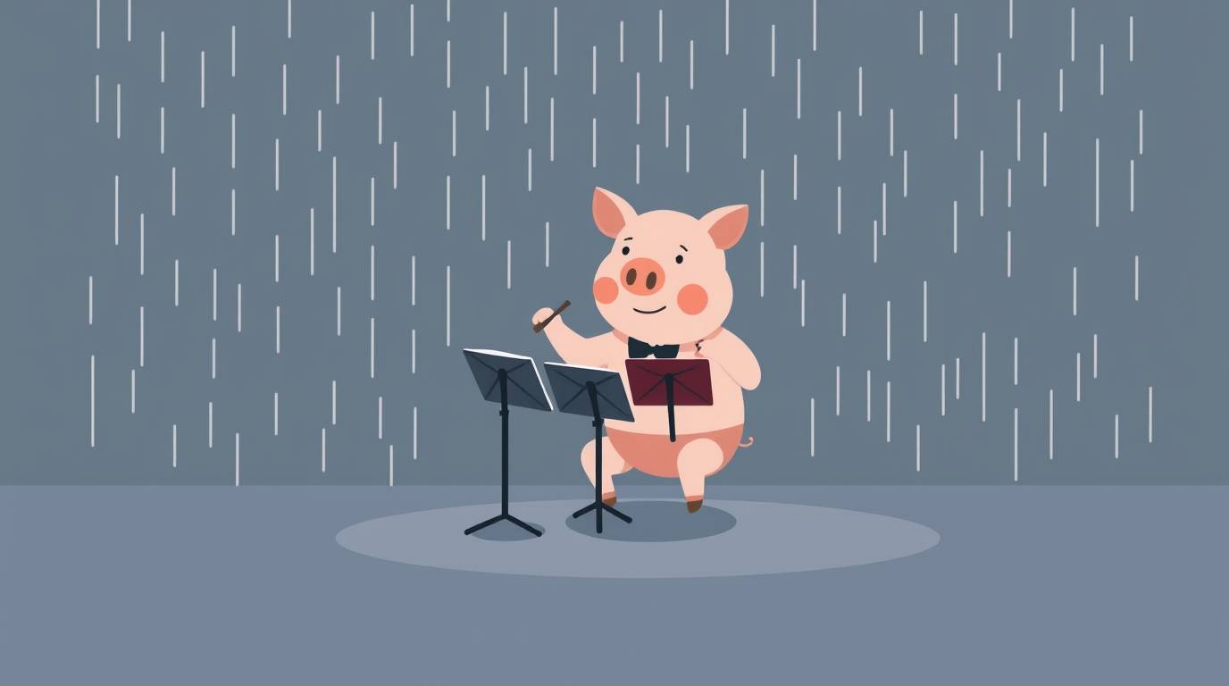 This modern flat design illustration features an adorable pig character taking on the role of a conductor, leading an orchest