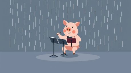 This modern flat design illustration features an adorable pig character taking on the role of a conductor, leading an orchest