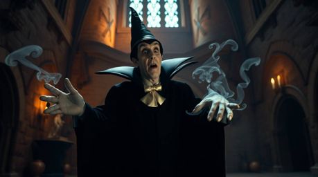 A captivating photograph in the style of Associated Press editorial photography depicts a classic Disney villain casting a sp