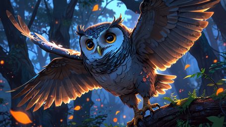 In a breathtakingly magical scene, created with the emotive depth of Pixar and the ethereal beauty of anime, a wise blind owl