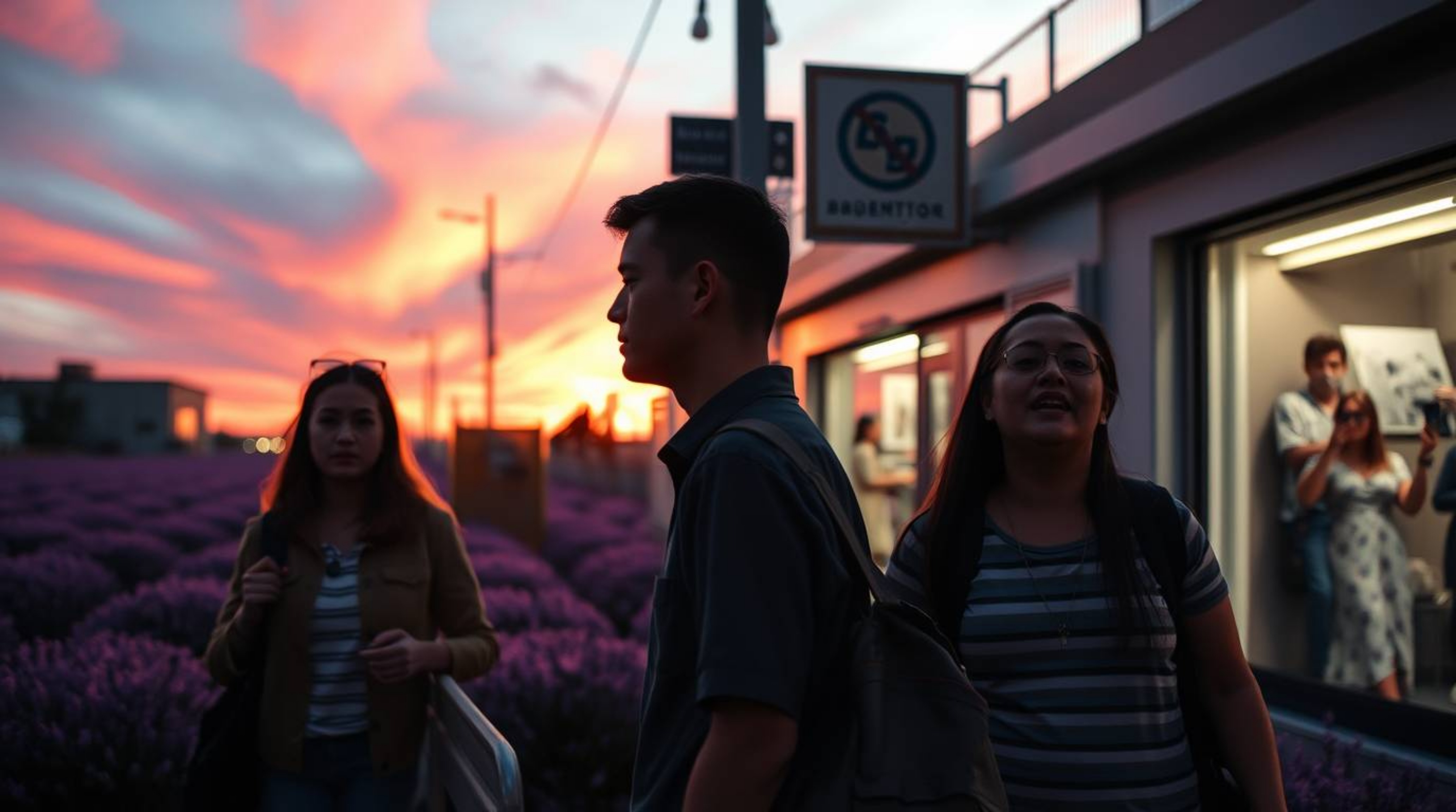 Capture the essence of urban spontaneity with a candid street photograph bathed in soft pastel hues and striking chiaroscuro 