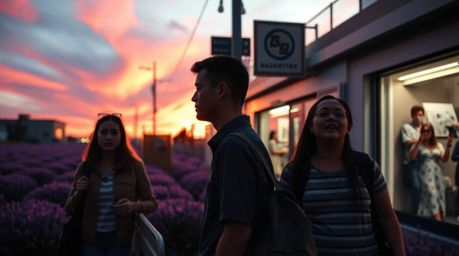 Capture the essence of urban spontaneity with a candid street photograph bathed in soft pastel hues and striking chiaroscuro 