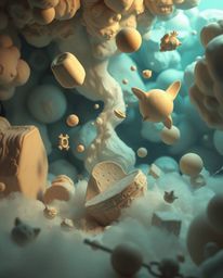 Experience a soft and dreamy atmosphere in this surreal storm depicted through sculptural clay art. The piece features flying